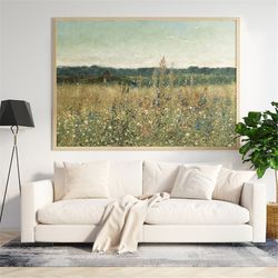 vintage wildflower field wall art | field of flowers art | botanical wildflower art wrapped canvas - framed - hanging -