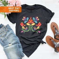 colorful flower t-shirt for women, floral mexican otomi styl