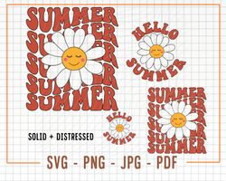 hello summer svg png, retro smile daisy sublimation, aesthetic ocean svg, retro front and back desig