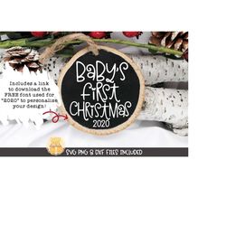 baby's first christmas ornament svg png dxf cut files, baby's 1st christmas, gift, baby announcement, wood round, cricut