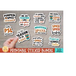 pumpkin spice stickers, 10 fall printable png files, packaging sticker, small business labels, funny psl, print and cut,