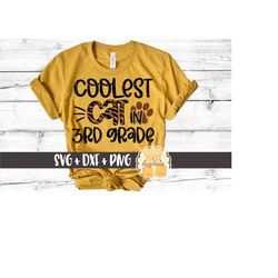 coolest cat in 3rd grade svg png dxf cut files, third grade, cool cat shirt, tiger, back to school, first day of school,