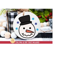 snowman ornament svg, png for sublimation, round christmas ornament svg, cute gift designs, christmas clipart, cricut, s