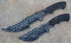 custom handmade damascus steel  tracker knife blank blades lot of 2