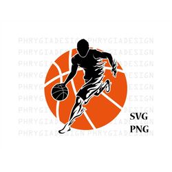 basketball player svg png , basketball player silhouette , basketball clipart , ball svg , basketball sublimation design