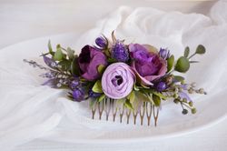 purple flower hair comb wedding flower headpiece flower accessories for bridal hair plum berry hair comb