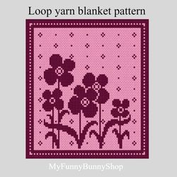 flowers finger knitted loop yarn blanket pattern pdf download