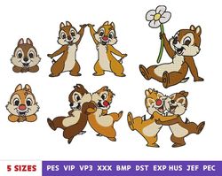 cute squirrel embroidery designs - machine embroidery design files - chip and dale - 10 formats, 5 sizes