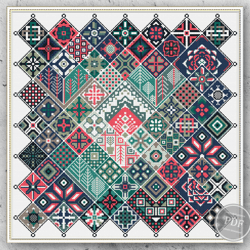 cross stitch pattern geometric square grey-pink patchwork ethnic folk art design pdf pattern digital pdf  342