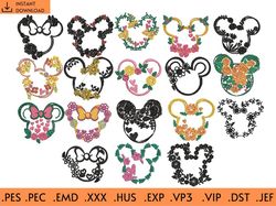 mickey spring embroidery design bundle, floral spring embroidery design, motifs de broderie de cadre de fleurs - 18 moti