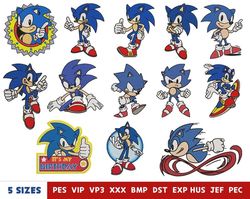 13 sonic blue cartoon embroidery design - machine embroidery design files - 10 formats, 5 sizes