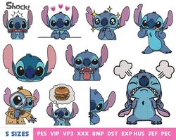 10 cute blue cartoon's embroidery designs - machine embroidery design files - stitch - 10 formats, 5 sizes