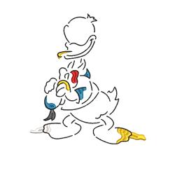 donald duck line art embroidery design - playful stance