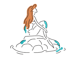 little mermaid's elegance: line art embroidery design