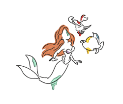 little mermaid's : line art embroidery design