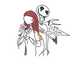 jack and sally embroidery design: disney line art embroidery file