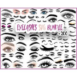 200 eyelashes girl svg, eyebrows svg, makeup svg, eyebrow silhouette, girl clipart, silhouette, cricut lashes,lash exten
