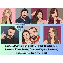 custom portrait, digital portrait, illustration, portrait from photo, custom digital portrait, faceless portrait, portra