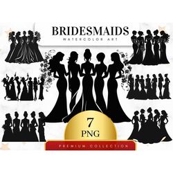 Set of 7, Bridesmaids Clipart, Wedding Party Clipart, Bridal Shower Png, Wedding Clipart, Bride Clipart, Sublimation PNG