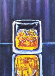 whisky painting original art whiskey oil painting on canvas wall art strong drink still life original painting 24 x18cm