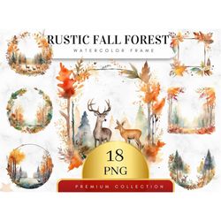 set of 18, rustic fall forest frame clipart, fall clipart, autumn clipart, forest frame png, nature clipart, sublimation