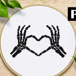 cross stitch pattern skeleton peace hand halloween