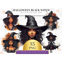 set of 15, halloween black witch clipart, witch clipart, witch png, halloween clipart, witch hat clipart, sublimation pn