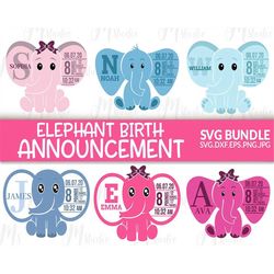 elephant birth stats, baby girl boy svg, birth announcement, instant download, printable silhouette & cricut.