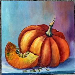 pumpkin in the interior, painting. painting for the kitchen. painting for the soul. original art