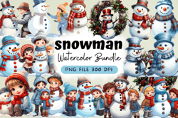 snowman clipart bundle, winter snowman