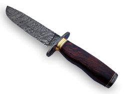 damascus steel blade hunting knife double bolster wood handle,