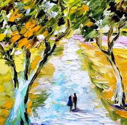 tree painting couple in love original art landscape artwork by artolgagoncharova