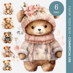 watercolor teddy bear clipart, vintage teddy bear, cute teddy watercolor clipart, instant download commercial use, nurse