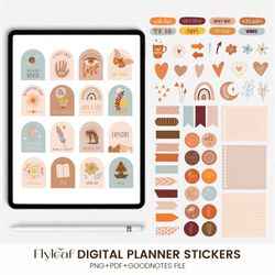 boho goodnotes stickers, digital planner stickers, png stickers, positive quotes, precropped self care stickers, aesthet