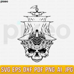 skull ship svg, skull svg, pirate svg, skull clipart, skull cut files, skull cricut, pirate skull svg, pirate ship svg,