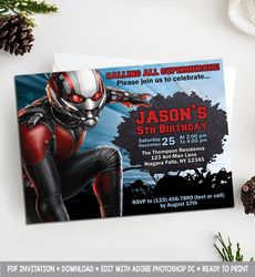 ant-man invitation, ant-man birthday invitation, ant-man party invitation, ant-man birthday card, ant-man party