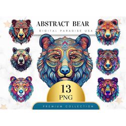 set of 13, watercolor bear clipart, bear png, animal clipart, woodland clipart, forest animals, sublimation png, wall ar