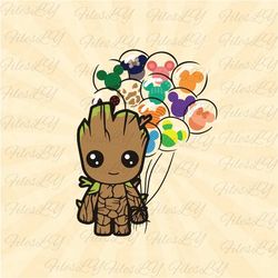 groot with mouse balloons svg, mouse head svg, groot svg, baby groot svg, vinyl cut file, svg, pdf, jpg, png, ai printab