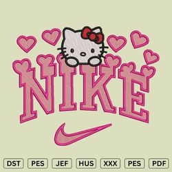 nike hearts hello kitty embroidery design a - nike embroidery files - dst, pes, jef