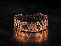 copper wire wrapped bracelet unique woven wire jewelry wire wrap art copper jewelry 7th or 22nd anniversary gift idea