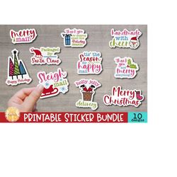 christmas packaging stickers, 10 holiday printable png files, thank you sticker, small business labels, print and cut, c