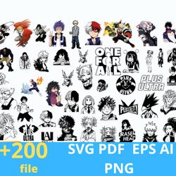 200 files of my hero academia  bundle, my hero academia svg ai eps png pdf, academia cut file, digital download