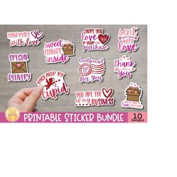 valentine's day packaging stickers, 10 valentine printable png files, thank you sticker, small business, print and cut,