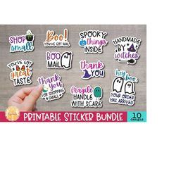 halloween packaging stickers, 10 spooky printable png files, thank you sticker, small business labels, print and cut, cr