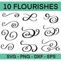 Flourish svg, swoosh svg, swashes svg, swirl svg, squiggle svg, swirly  flourishes svg, squiggly doodles svg, Scroll SVG