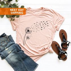 dandelion birds shirt, birds t-shirt, birds graphic womens s