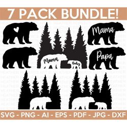 Bear SVG Bundle, Bear Silhouette SVG, Papa Bear svg, Mama Bear svg, Family Bear svg, Bear in the Woods, Cut Files for Cr