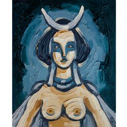 goddess inanna painting astarte original art mythology artwork  spiritual oil panel artbyannast 8 by 10 inches