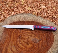 hand forged damascus fillet knife for fishing with leather sheath multi color pakka wood