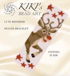 peyote beading pattern bracelet pattern cute reindeer of santa peyote pattern 1 or 2 drop peyote in pdf instant download